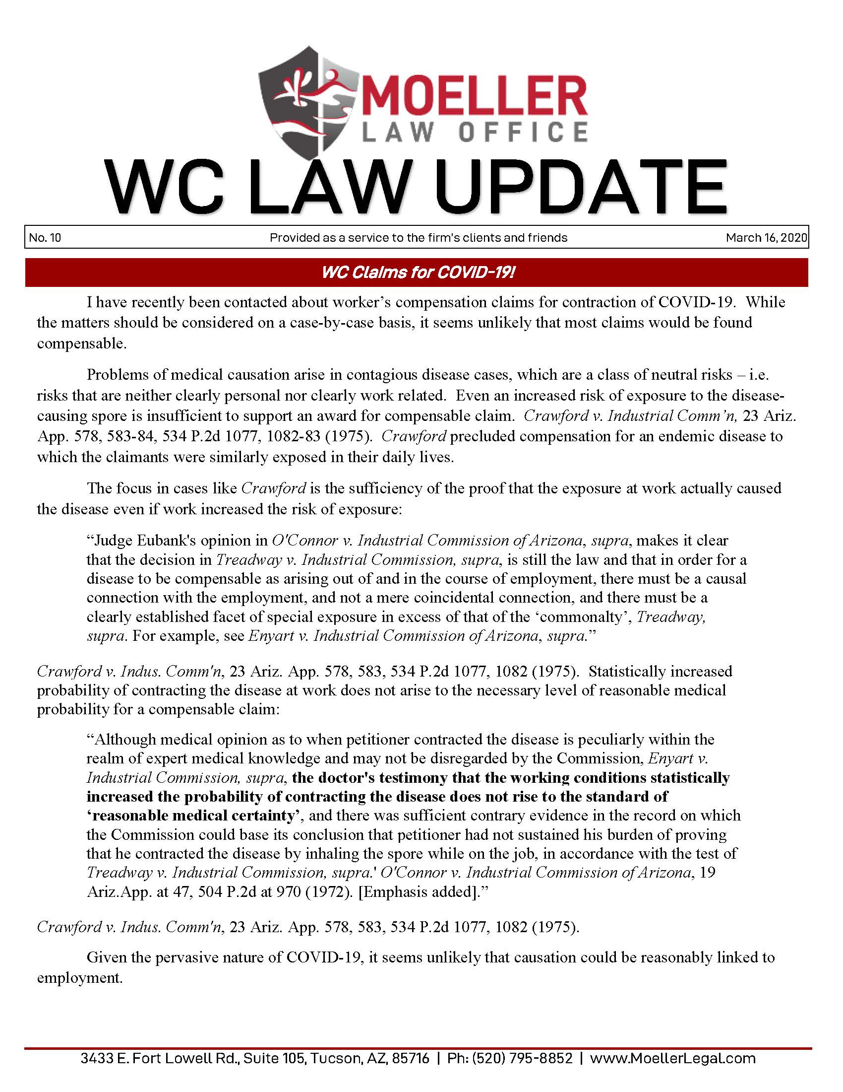 2020 03 16 &#8211; No. 10 &#8211; WC Law Update &#8211; COVID-19