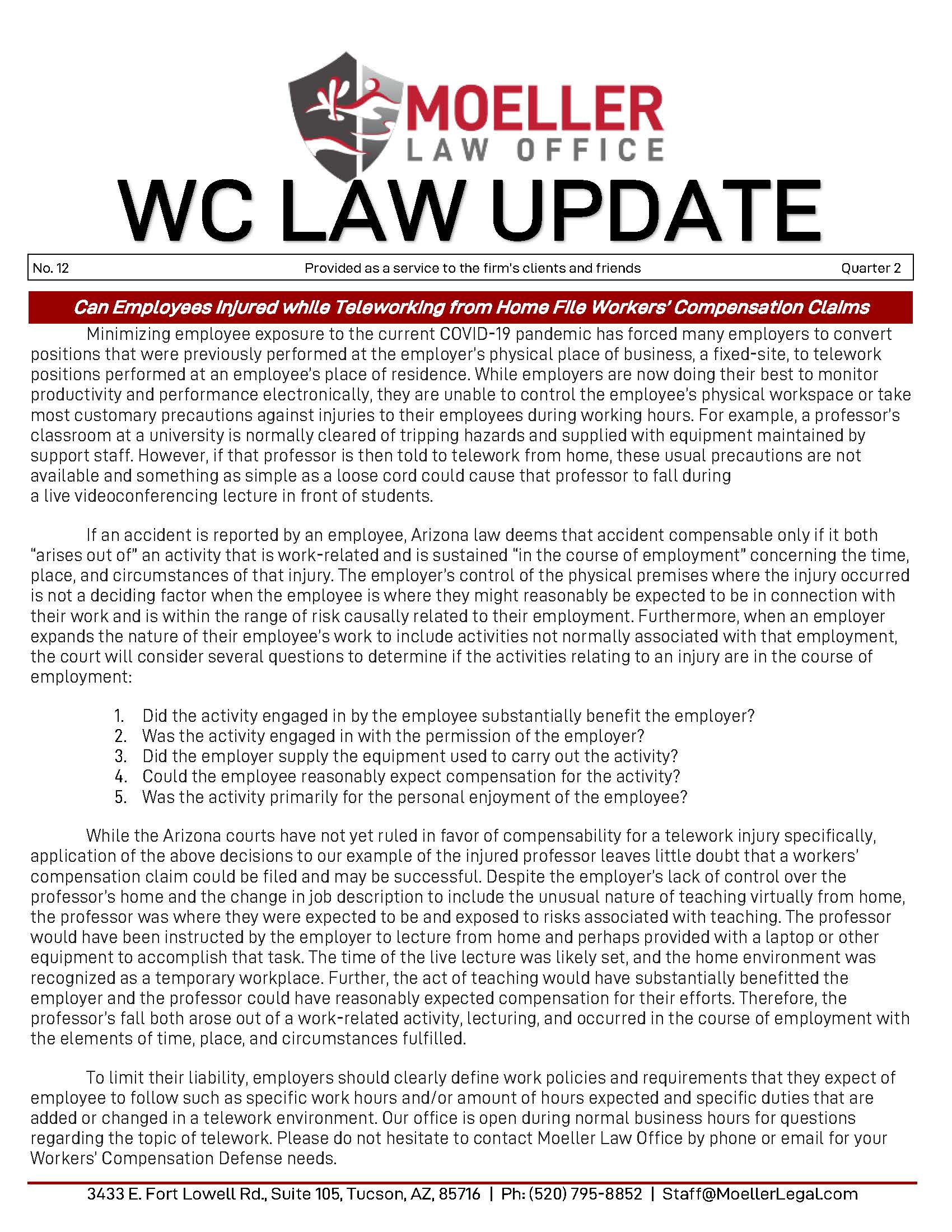 Qrtr 2 – No. 12 – WC Law Update – WFH claims