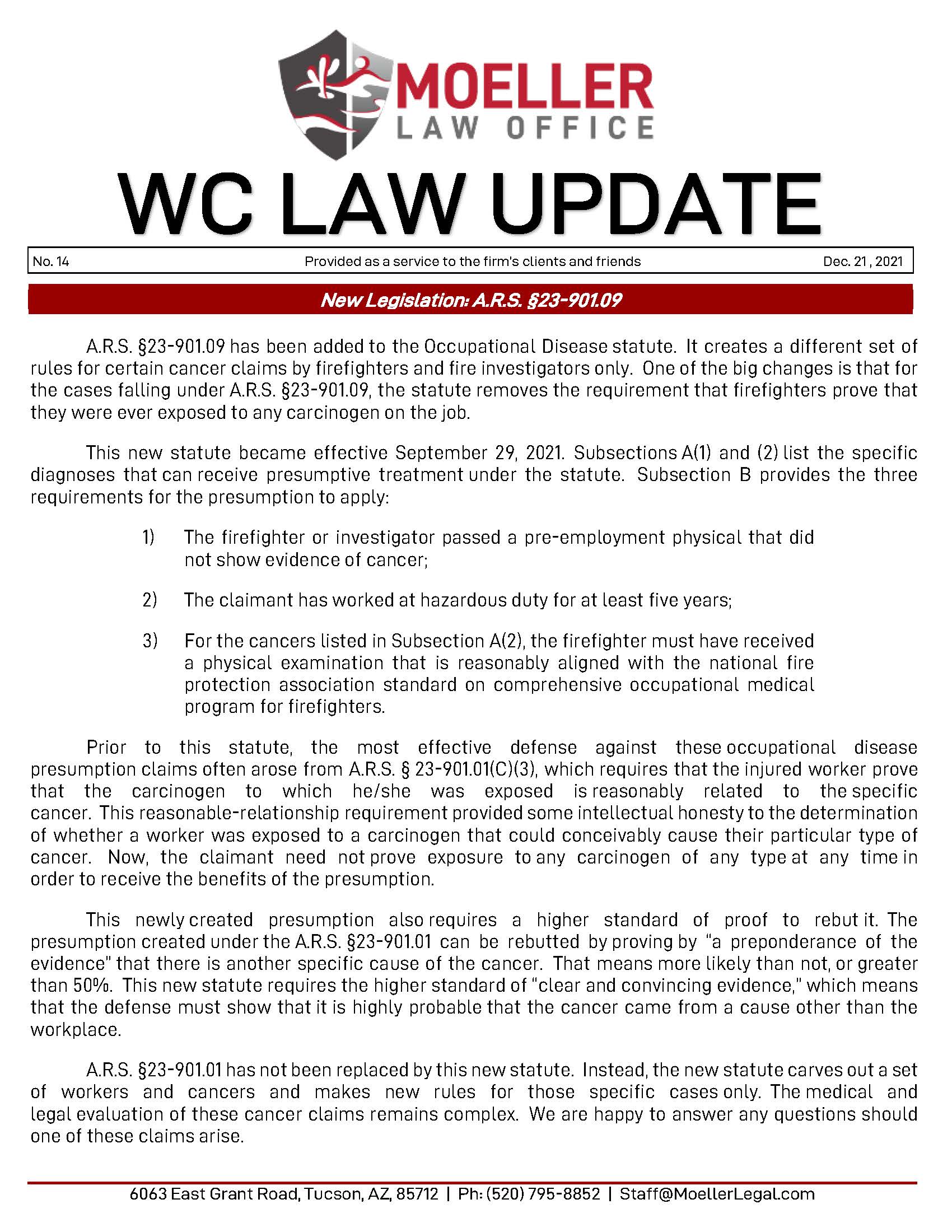 2021 12 21 – No. 14 – WC Law Update – A.R.S. §23-901.09