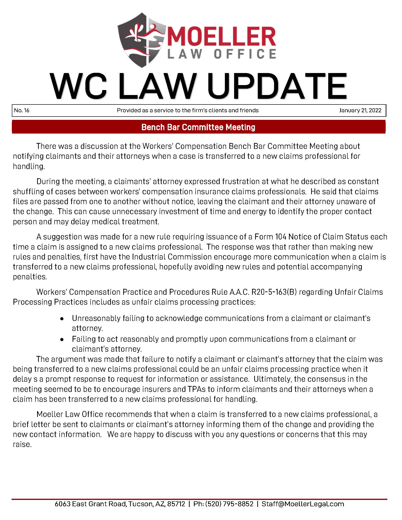 2022 01 21 – No. 16 – WC Law Update – Bench Bar Committee Meeting
